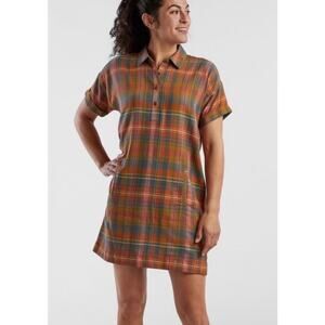 Toad&Co Hartland Short Sleeve Plaid Popover Outdoors Kangaroo Pocket Dress - Med